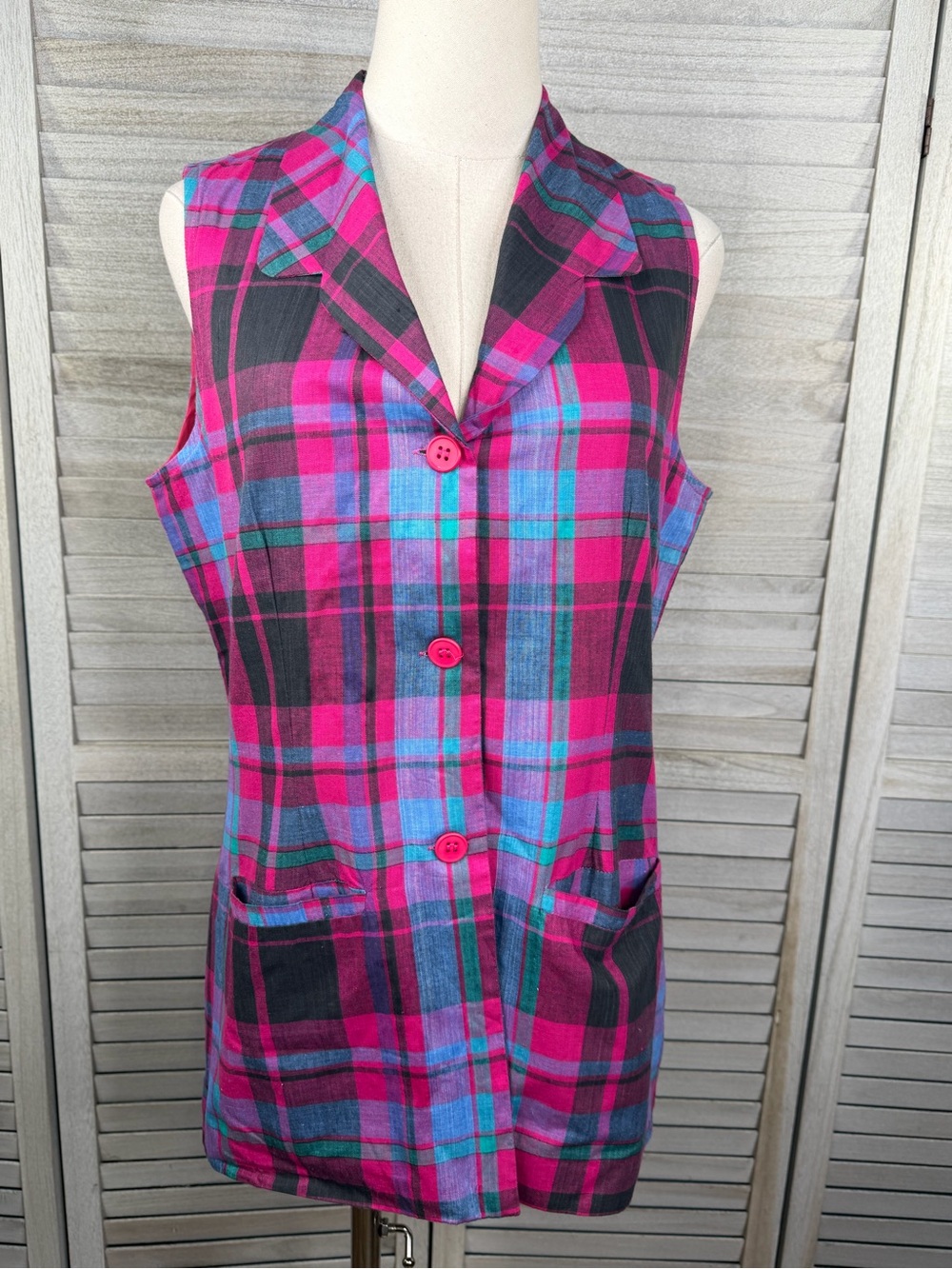 ADOLFO INTERNATIONAL Vintage 80's Plaid Vest-12